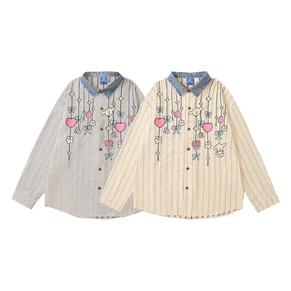 𝔼mbro 𝕊hirt𒉽2025秋冬可愛圖案刺繡寬鬆襯衫外套C-81