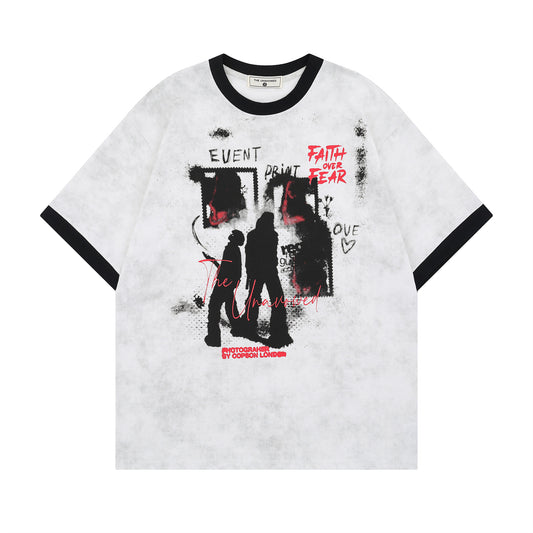 𝕃oose 𝔽it ☞𝟤𝟢𝟤𝟧 ☜美式復古撞色人像字母印花 男女中性 T-Shirt寬版上衣   TH-655