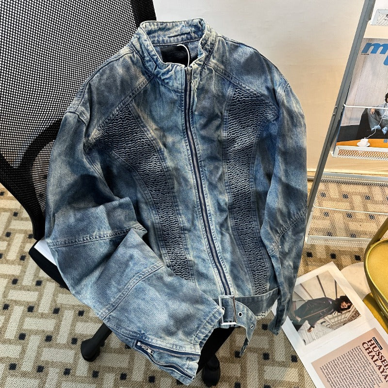 snɔoɟ uoı̣snɟ - 做舊牛仔上衣男高级感痞帥美式夾克設計感男外套 Bc-005