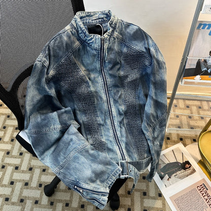 snɔoɟ uoı̣snɟ - 做舊牛仔上衣男高级感痞帥美式夾克設計感男外套 Bc-005