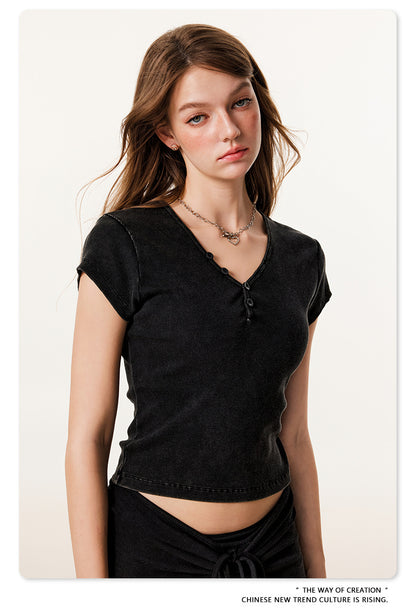 Fierce & Fitted 夏季辣妹必備V領顯瘦短T長裙套裝 復古黑