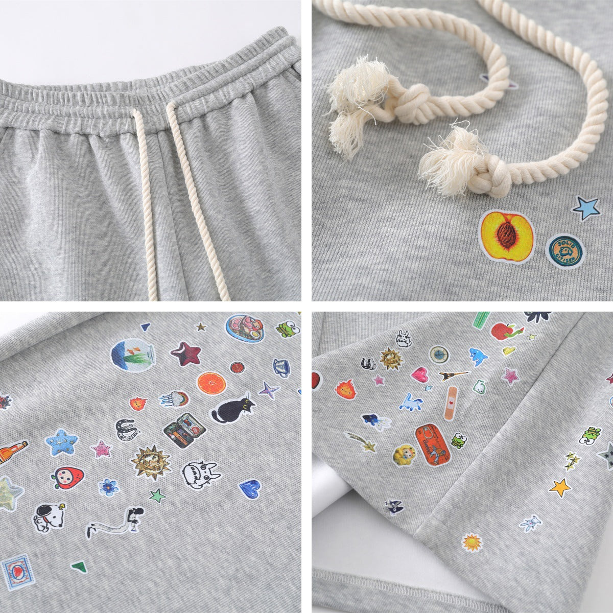 𖥟𝕽𝖊𝖑𝖆𝖝𝖊𝖉 𝖋𝖎𝖙  ☞美式復古卡通印花休閒七分褲B-47