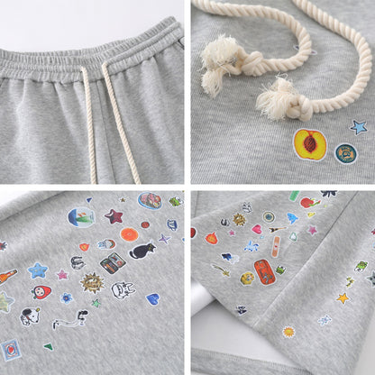 𖥟𝕽𝖊𝖑𝖆𝖝𝖊𝖉 𝖋𝖎𝖙  ☞美式復古卡通印花休閒七分褲B-47