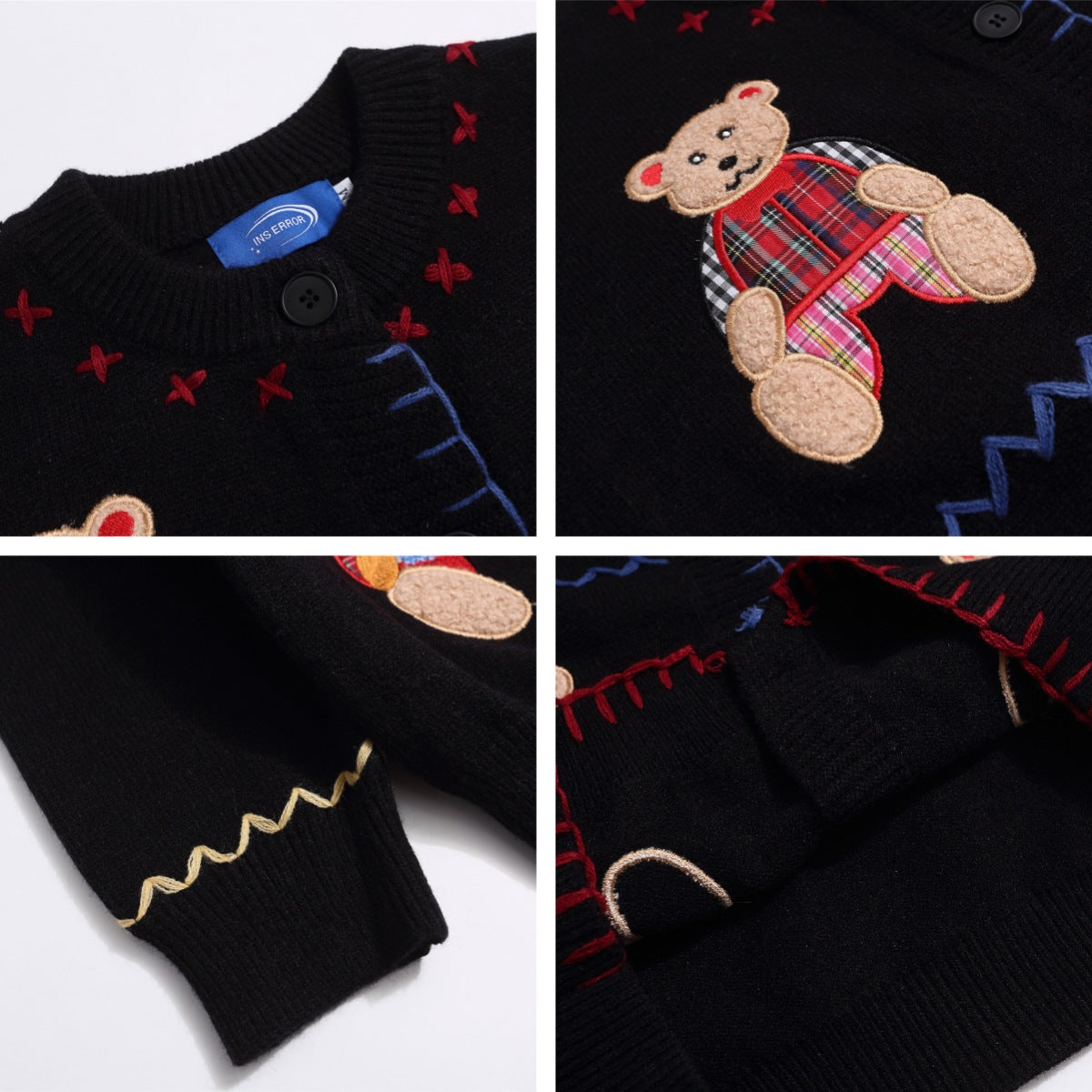 ⓀⓃⒾⓉ𒉽2025秋冬小熊刺繡圓領針織外套 K-98