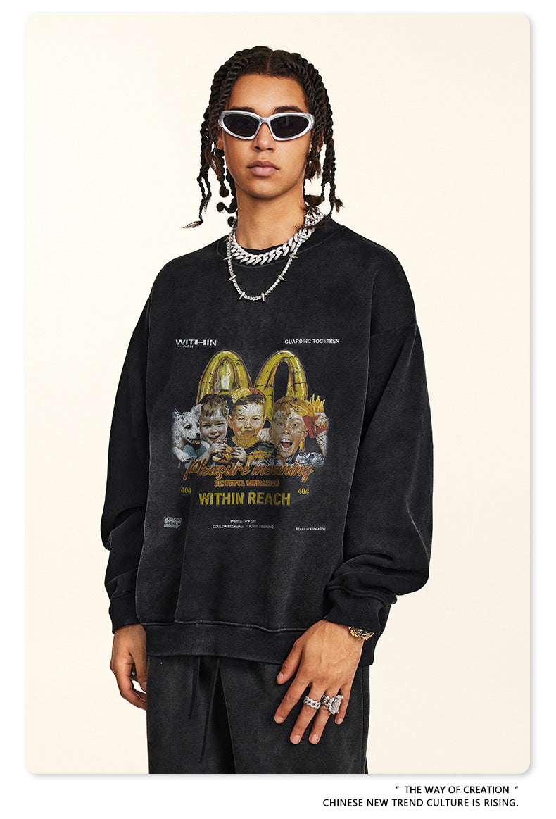 ♛𝔽𝕦𝕤𝕚𝕠𝕟 𝔽𝕠𝕔𝕦𝕤 ♛2025秋冬高磅復古水洗印花帽T B-00