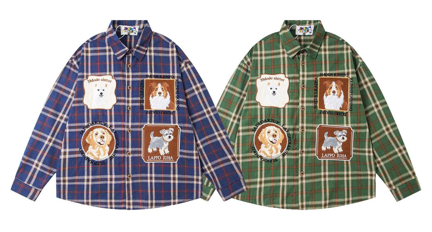 𝔼mbro 𝕊hirt𒉽2025秋冬可愛小狗貼布繡寬鬆衫外套M-02