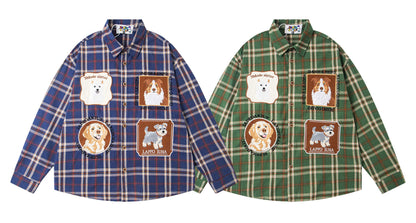 𝔼mbro 𝕊hirt𒉽2025秋冬可愛小狗貼布繡寬鬆衫外套M-02