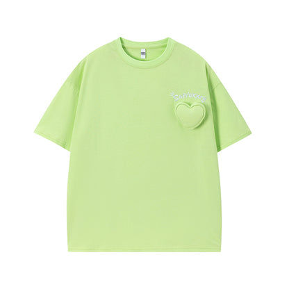 𝕃oose 𝔽it ☞𝟤𝟢𝟤𝟧 ☜美式復古愛心字母圓領T-Shirt寬版上衣SA-5