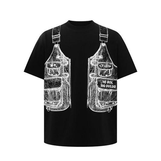 𝕃oose 𝔽it ☞𝟤𝟢𝟤𝟧 ☜美式復古設計感手繪馬甲圓領男女中性 T-Shirt寬版上衣 BA-24