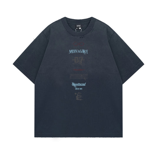 𝕃oose 𝔽it ☞𝟤𝟢𝟤𝟧 ☜美式復古水洗字母印花設計感風格男女中性 T-Shirt寬版上衣   NT-2