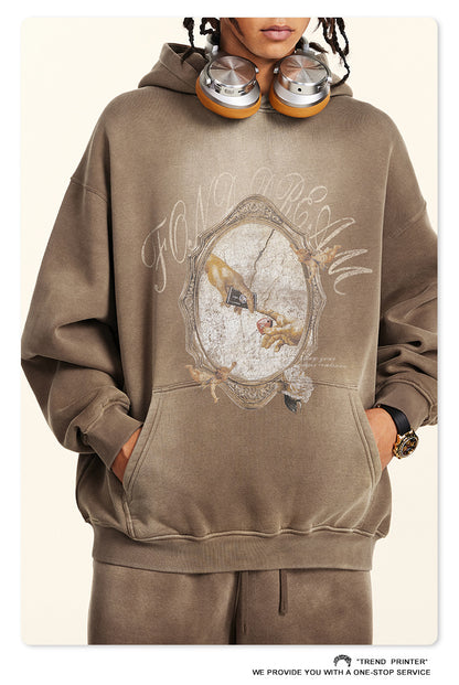 ♛𝔽𝕦𝕤𝕚𝕠𝕟 𝔽𝕠𝕔𝕦𝕤 ♛2025秋冬高磅復古水洗印花帽T B-85