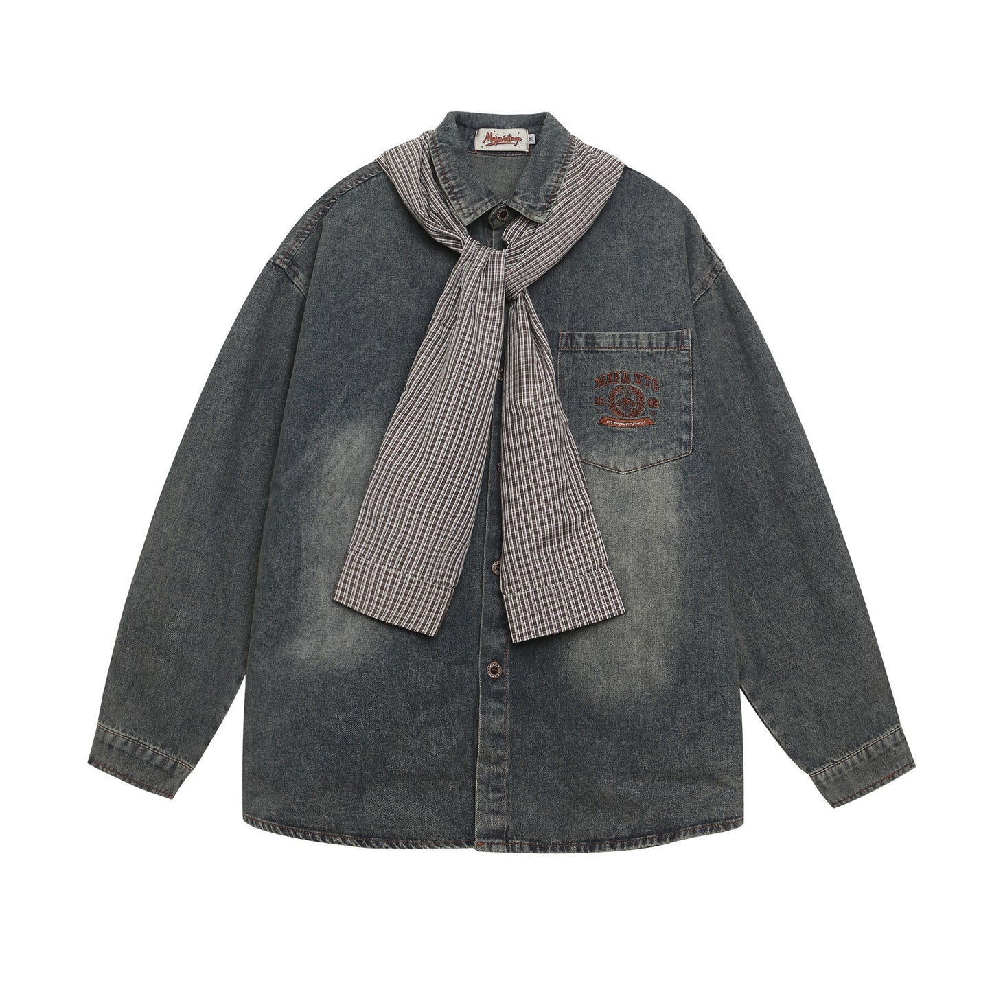 𝔼mbro 𝕊hirt𒉽2025秋冬復古連帽牛仔刺繡襯衫外套IN-26