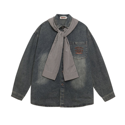 𝔼mbro 𝕊hirt𒉽2025秋冬復古連帽牛仔刺繡襯衫外套IN-26