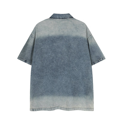 Polo Shirt𒉽美式復古牛仔水洗翻領POLO衫G-80