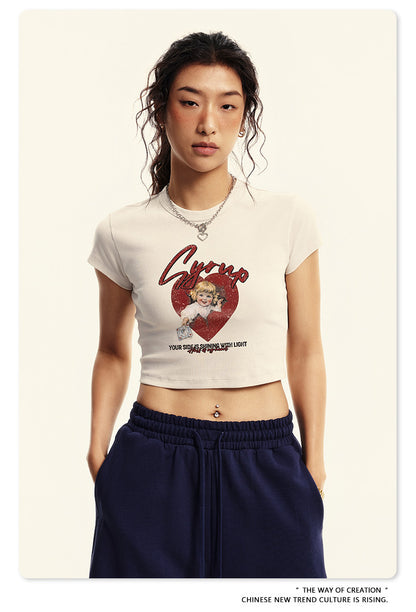 Fierce & Fitted 美式夏季修身辣妹短版上衣G46 復古米