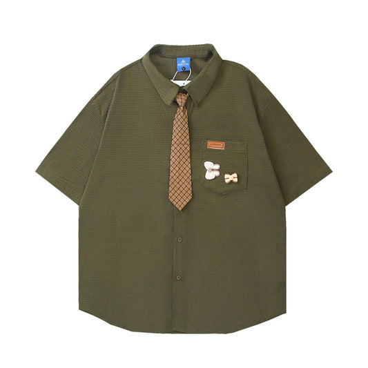 𝕃oose 𝔽it ☞𝟤𝟢𝟤𝟧 ☜領帶系列美式復古學院風短袖襯衫 C-93-1