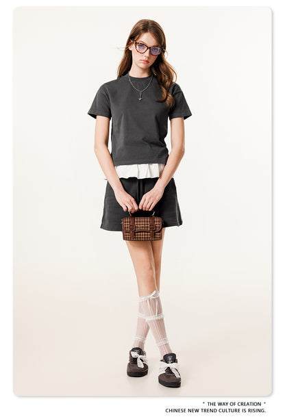 Fierce & Fitted 夏季美式高街水洗短袖上衣A字裙套裝	N-9 深灰色