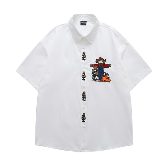 𝔼mbro 𝕊hirt𒉽美式復古可愛風稻草人刺繡百搭寬鬆襯衫  Y88