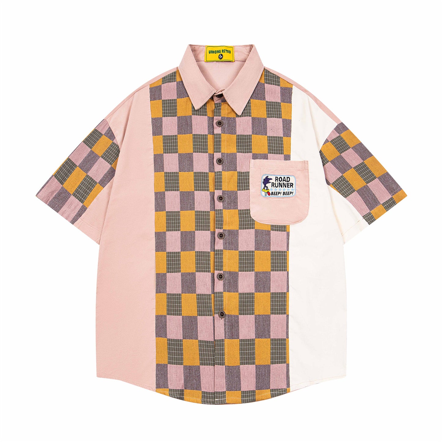 𝔼mbro 𝕊hirt𒉽美式復古拼貼刺繡學院風寬鬆襯衫 UN-5