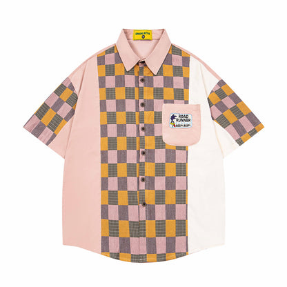 𝔼mbro 𝕊hirt𒉽美式復古拼貼刺繡學院風寬鬆襯衫 UN-5