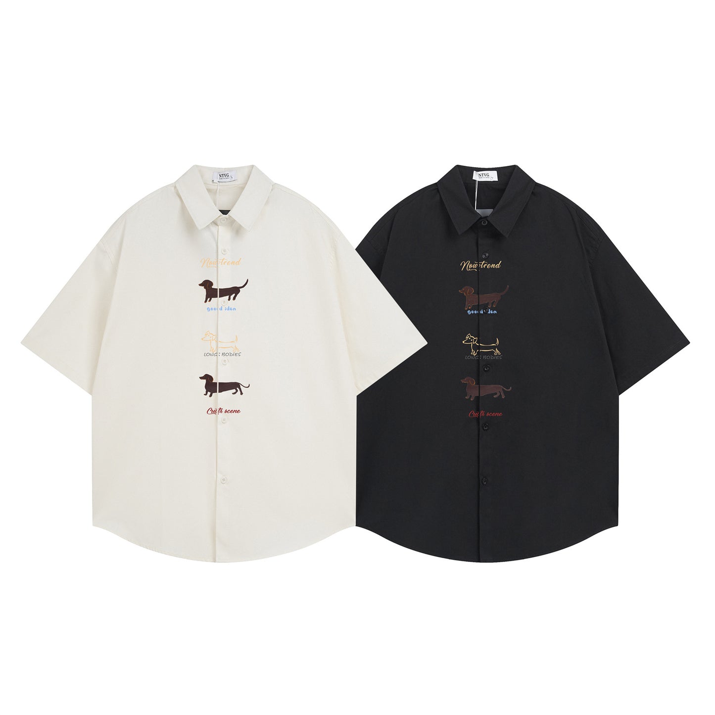 𝕃oose 𝔽it ☞𝟤𝟢𝟤𝟧 ☜日式復古萌狗圖案印花百搭休閒寬鬆襯衫 N110