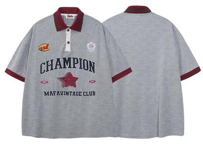 Polo Shirt𒉽美式復古刺繡字母翻領POLO衫IN-31