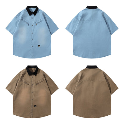 𝕃oose 𝔽it ☞𝟤𝟢𝟤𝟧 ☜美式復古翻領工裝短袖襯衫 JD-9