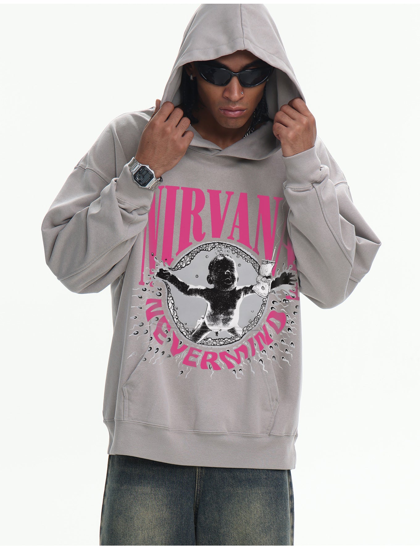 ♛𝔽𝕦𝕤𝕚𝕠𝕟 𝔽𝕠𝕔𝕦𝕤 ♛410G重磅水洗美式復古NIRVANA連帽大學T  FZ-16