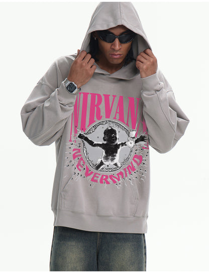 ♛𝔽𝕦𝕤𝕚𝕠𝕟 𝔽𝕠𝕔𝕦𝕤 ♛410G重磅水洗美式復古NIRVANA連帽大學T  FZ-16