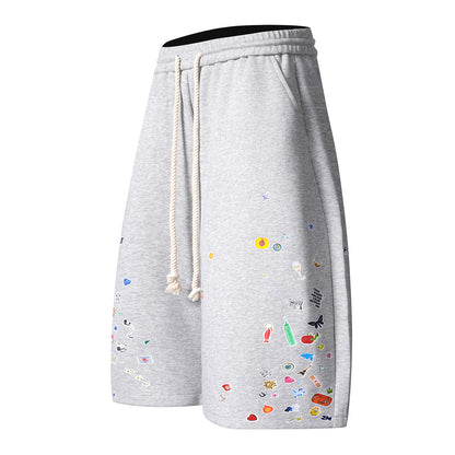 𖥟𝕽𝖊𝖑𝖆𝖝𝖊𝖉 𝖋𝖎𝖙  ☞美式復古卡通印花休閒七分褲B-47