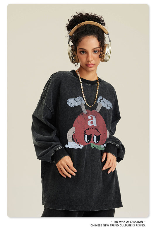 ♛𝔽𝕦𝕤𝕚𝕠𝕟 𝔽𝕠𝕔𝕦𝕤 ♛2025秋冬復古水洗印花大學T W-68