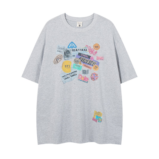 𝕃oose 𝔽it ☞𝟤𝟢𝟤𝟧 ☜美式復古圖章印花圓領男女中性 T-Shirt寬版上衣A-6