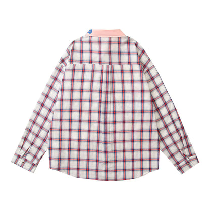 𝔼mbro 𝕊hirt𒉽2025秋冬復古小魚圖案寬鬆襯衫C-811