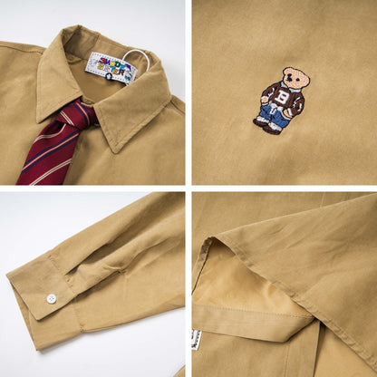 𝔼mbro 𝕊hirt𒉽2025秋冬領帶系列小熊刺繡格子寬鬆襯MO-18