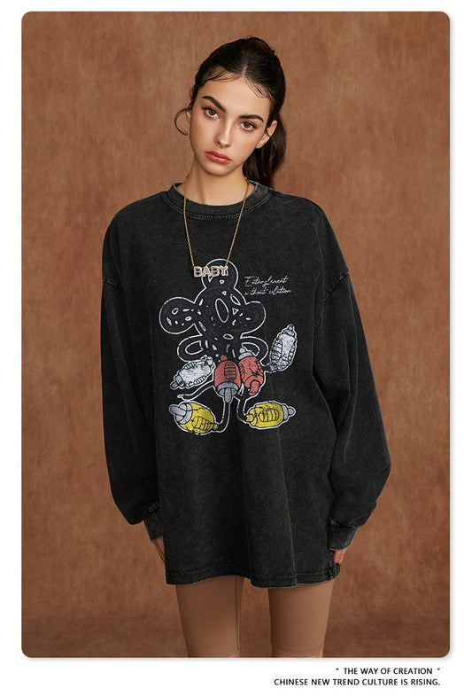 ♛𝔽𝕦𝕤𝕚𝕠𝕟 𝔽𝕠𝕔𝕦𝕤 ♛2025秋冬復古水洗印花大學T W-81