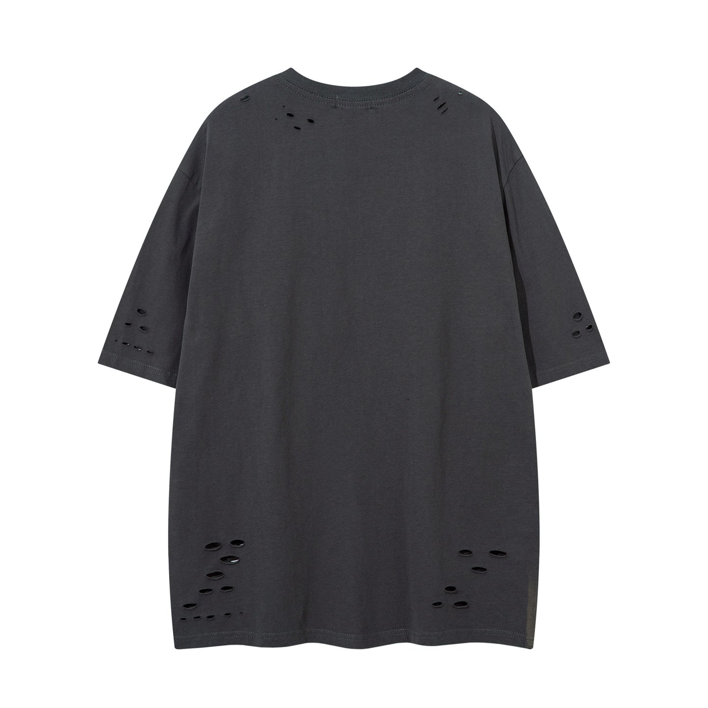 𝕃oose 𝔽it ☞𝟤𝟢𝟤𝟧 ☜美式水洗破洞字母刺繡圓領男女中性 T-Shirt寬版上衣JK-8