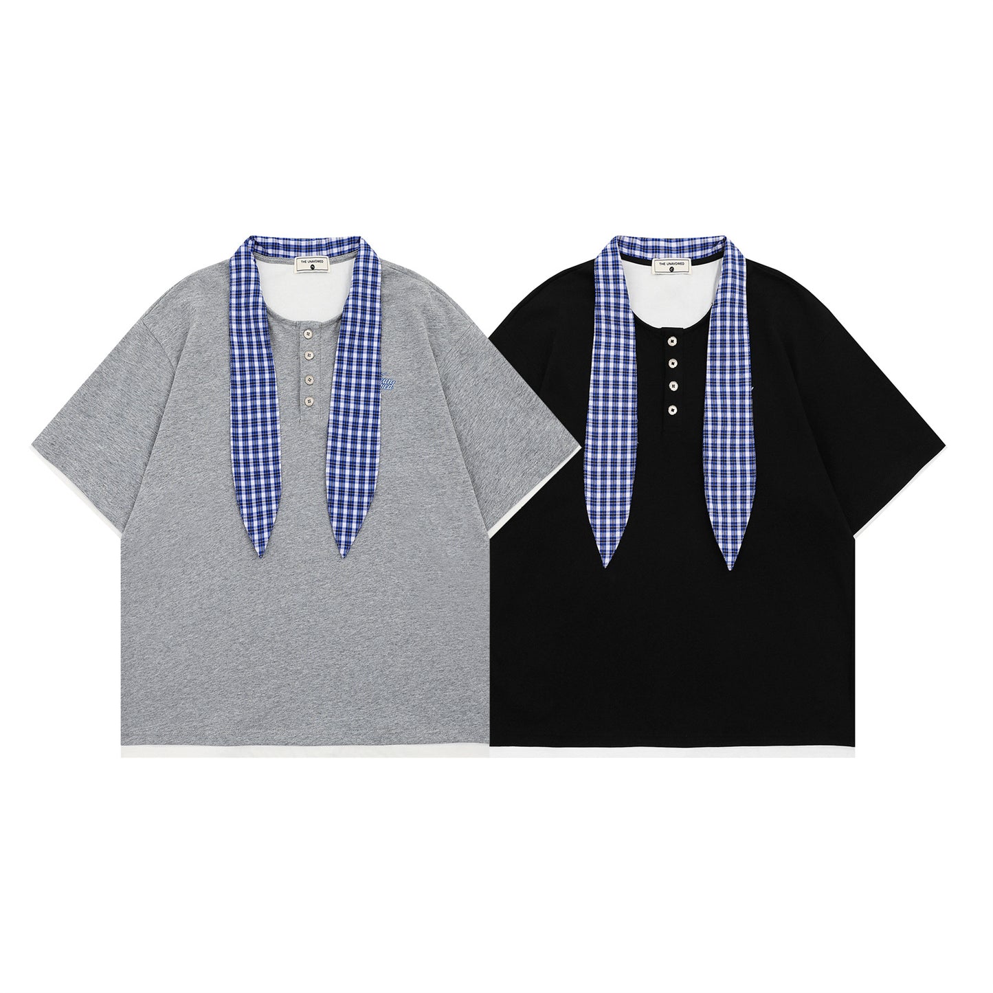 𝕃oose 𝔽it ☞𝟤𝟢𝟤𝟧 ☜領帶系列假兩件圓領寬版上衣T-38