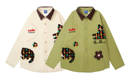 𝔼mbro 𝕊hirt𒉽2025秋冬創意圖案刺繡寬鬆襯衫外套C-33