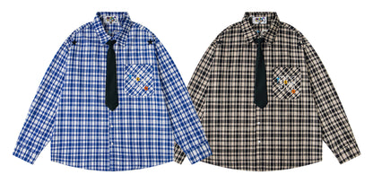 𝔼mbro 𝕊hirt𒉽2025秋冬領帶系列刺繡格子寬鬆襯MO-96