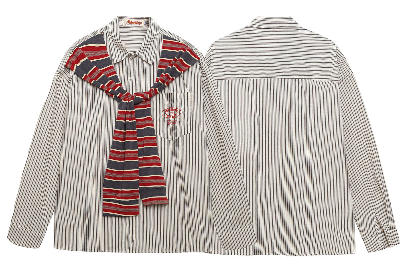 𝔼mbro 𝕊hirt𒉽2025秋冬復古假兩件披肩襯衫外套IN-18