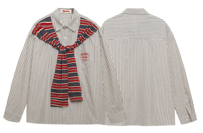 𝔼mbro 𝕊hirt𒉽2025秋冬復古假兩件披肩襯衫外套IN-18