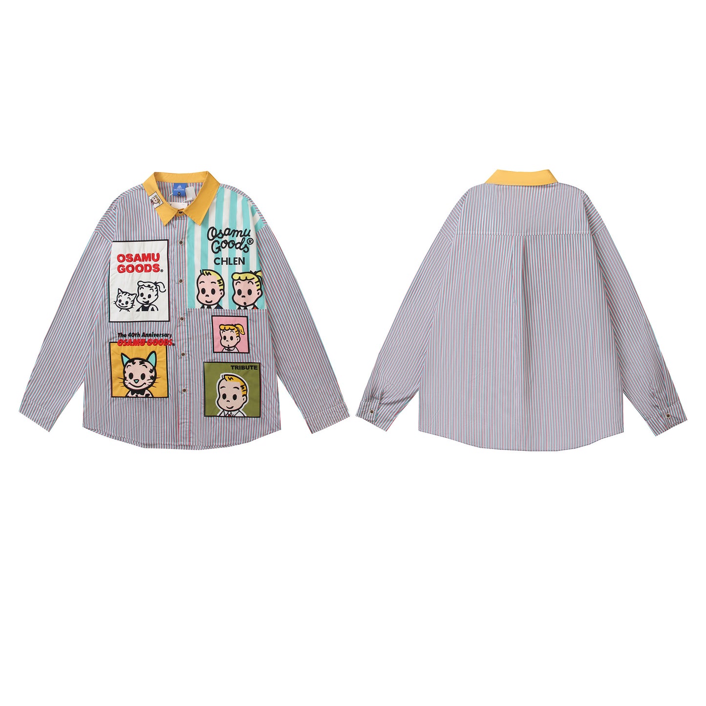 𝔼mbro 𝕊hirt𒉽2025秋冬卡通貼布繡拼接寬鬆襯衫C-27