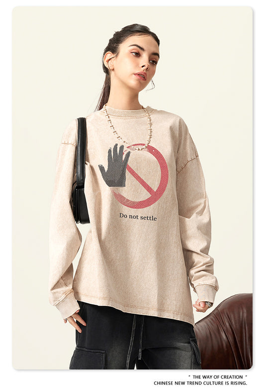 ♛𝔽𝕦𝕤𝕚𝕠𝕟 𝔽𝕠𝕔𝕦𝕤 ♛2025秋冬復古水洗印花大學T W-2