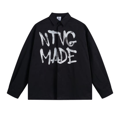 𝔼mbro 𝕊hirt𒉽秋冬長袖復古英文字母百搭寬鬆襯衫 NT-84