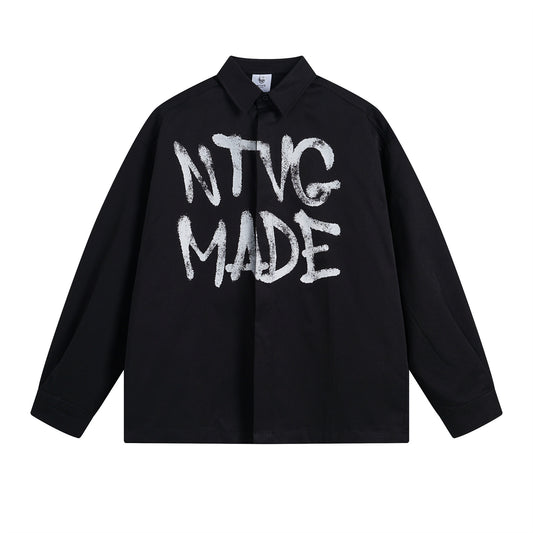 𝔼mbro 𝕊hirt𒉽秋冬長袖復古英文字母百搭寬鬆襯衫 NT-84