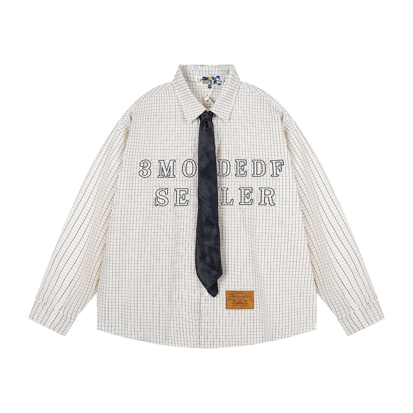 𝔼mbro 𝕊hirt𒉽2025秋冬領帶系列字母刺繡格子寬鬆襯MO-00