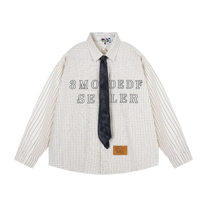 𝔼mbro 𝕊hirt𒉽2025秋冬領帶系列字母刺繡格子寬鬆襯MO-00
