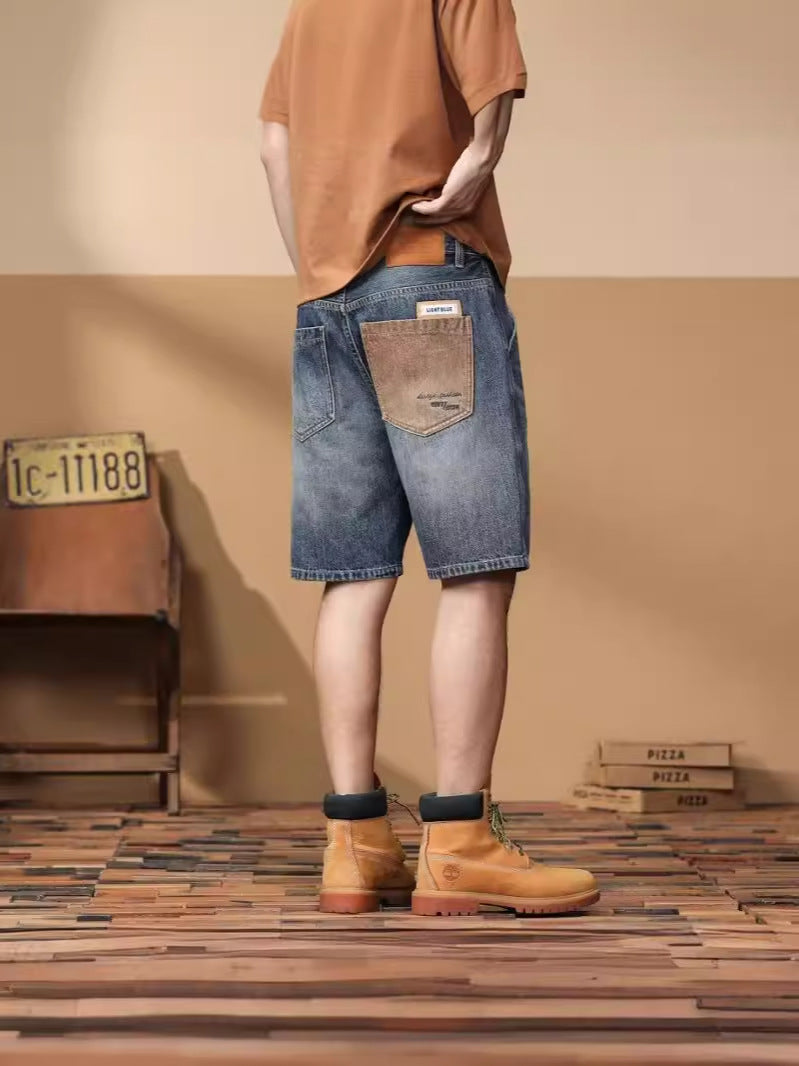 ♜  𝔽𝕦𝕤𝕚𝕠𝕟 𝔽𝕠𝕔𝕦𝕤  𖥟 𝖏𝖊𝖆𝖓𝖘  ☞  夏季薄款男士牛仔短褲美式復古夏天五分褲子寬鬆直筒中褲男款 Bs-08