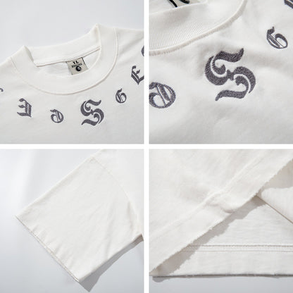 𝕃oose 𝔽it ☞𝟤𝟢𝟤𝟧 ☜美式復古字母刺繡圓領寬版上衣 Y-2