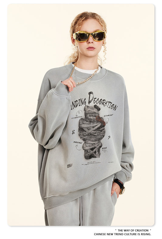 ♛𝔽𝕦𝕤𝕚𝕠𝕟 𝔽𝕠𝕔𝕦𝕤 ♛2025秋冬高磅復古水洗印花大學T B-67